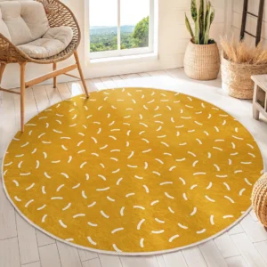 Mustard Sprinkle Pattern Round Living Room Rug