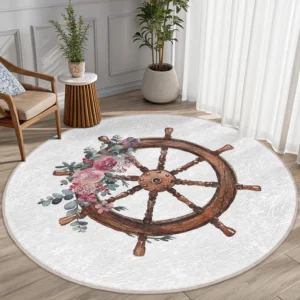 Nautical Wheel Floral Round Living Room Rug