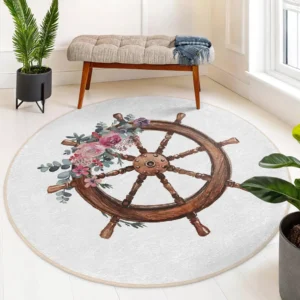 Nautical Wheel Floral Round Living Room Rug
