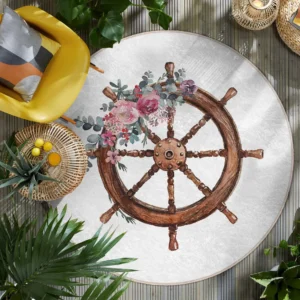 Nautical Wheel Floral Round Living Room Rug