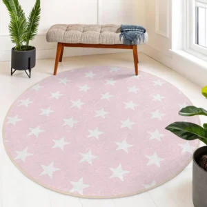 Pink Star Pattern Round Living Room Rug