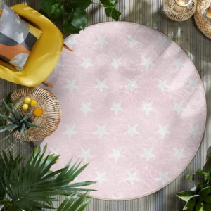 Pink Star Pattern Round Living Room Rug