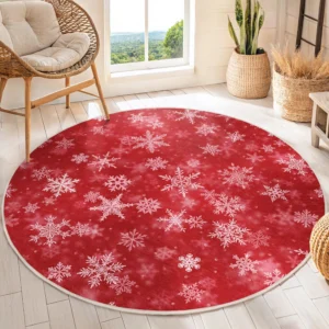 Red Snowflake Round Living Room Rug