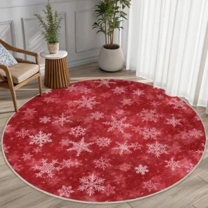 Red Snowflake Round Living Room Rug