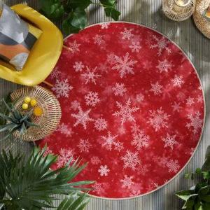 Red Snowflake Round Living Room Rug