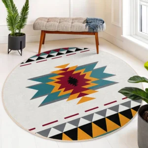 Southwestern Geometric Round Living Room Rug