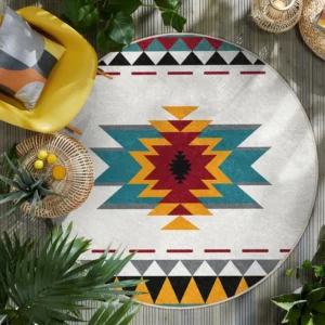 Southwestern Geometric Round Living Room Rug