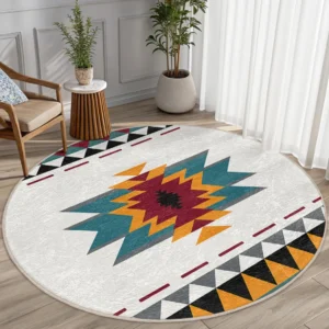 Southwestern Geometric Round Living Room Rug