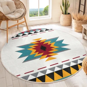 Southwestern Geometric Round Living Room Rug