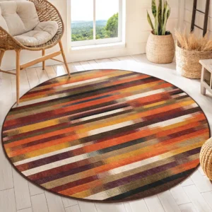 Striped Multicolor Rustic Round Living Room Rug