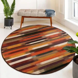 Striped Multicolor Rustic Round Living Room Rug