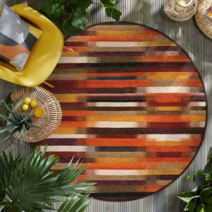 Striped Multicolor Rustic Round Living Room Rug