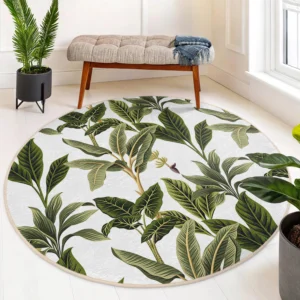 Tropical Leaf Design Round Living Room Rug