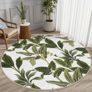 Tropical Leaf Design Round Living Room Rug