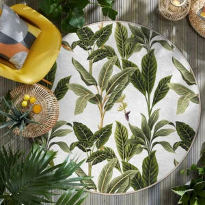 Tropical Leaf Design Round Living Room Rug