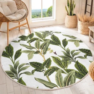 Tropical Leaf Design Round Living Room Rug