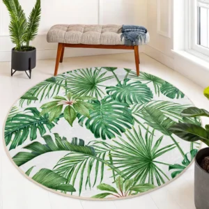 Tropical Leaf Pattern Round Living Room Rug