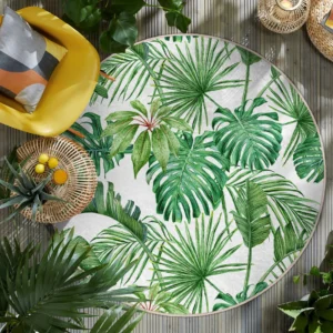 Tropical Leaf Pattern Round Living Room Rug