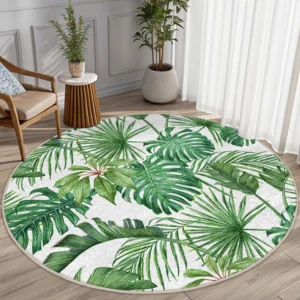 Tropical Leaf Pattern Round Living Room Rug