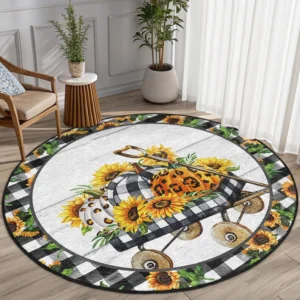 Vintage Pumpkin Sunflower Round Living Room Rug