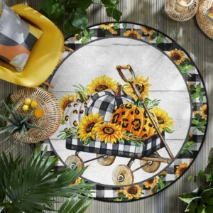 Vintage Pumpkin Sunflower Round Living Room Rug