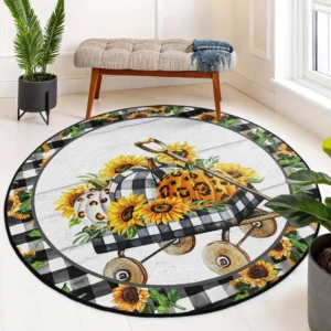 Vintage Pumpkin Sunflower Round Living Room Rug