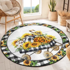 Vintage Pumpkin Sunflower Round Living Room Rug