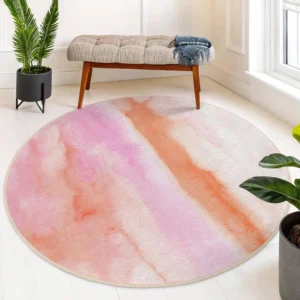 Watercolor Pastel Pink Round Living Room Rug