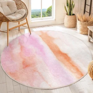 Watercolor Pastel Pink Round Living Room Rug