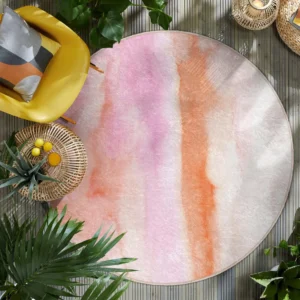 Watercolor Pastel Pink Round Living Room Rug