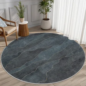 Wavy Lines Blue Round Living Room Rug
