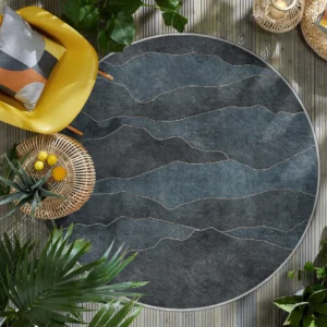 Wavy Lines Blue Round Living Room Rug
