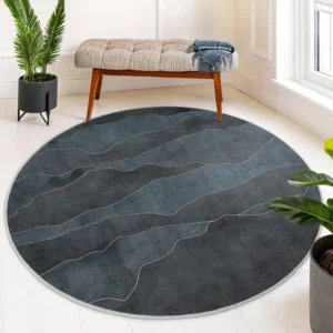 Wavy Lines Blue Round Living Room Rug