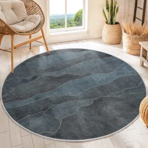 Wavy Lines Blue Round Living Room Rug