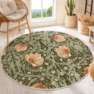 William Morris Style Round Living Room Rug